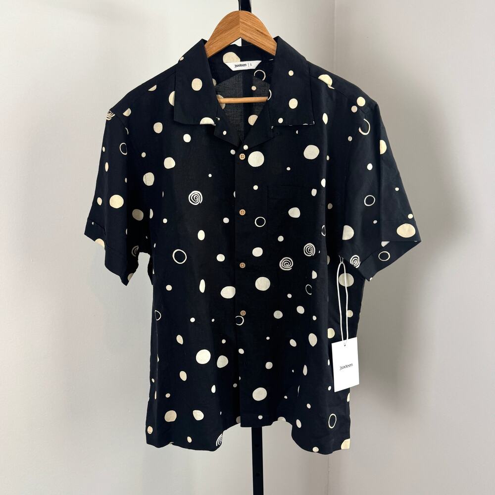 3sixteen Linen Short Sleeve Calder Dot Black Vacation Camp Shirt Small NEW Loop